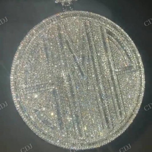 Fully Iced Out Baguette Round Diamond Pendant hip hop jewelry CustomDiamJewel