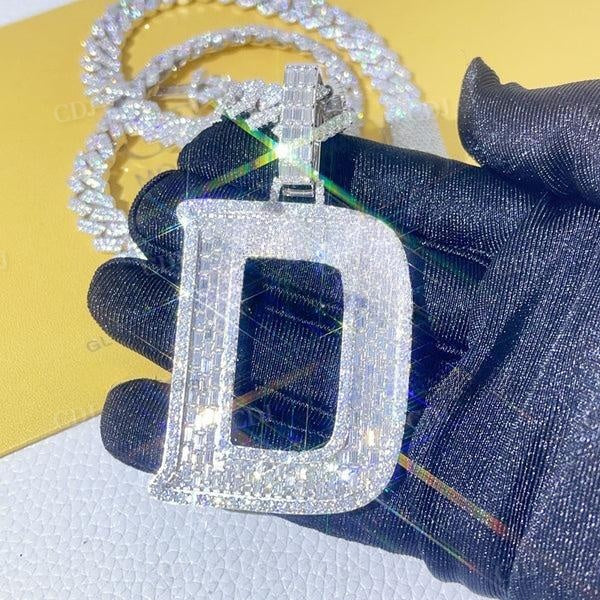 Round Mix Baguette Style Iced Out Letter Pendant customdiamjewel