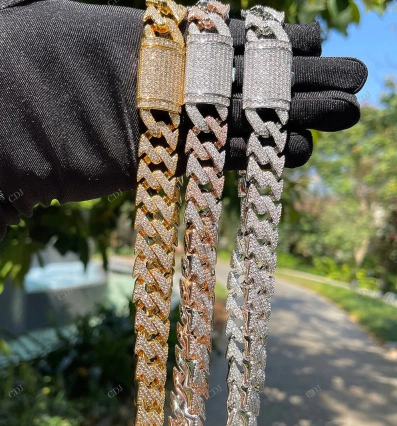 Two-Tone Moissanite Iced Out Spiked Cuban Link Chain CustomDiamJewel