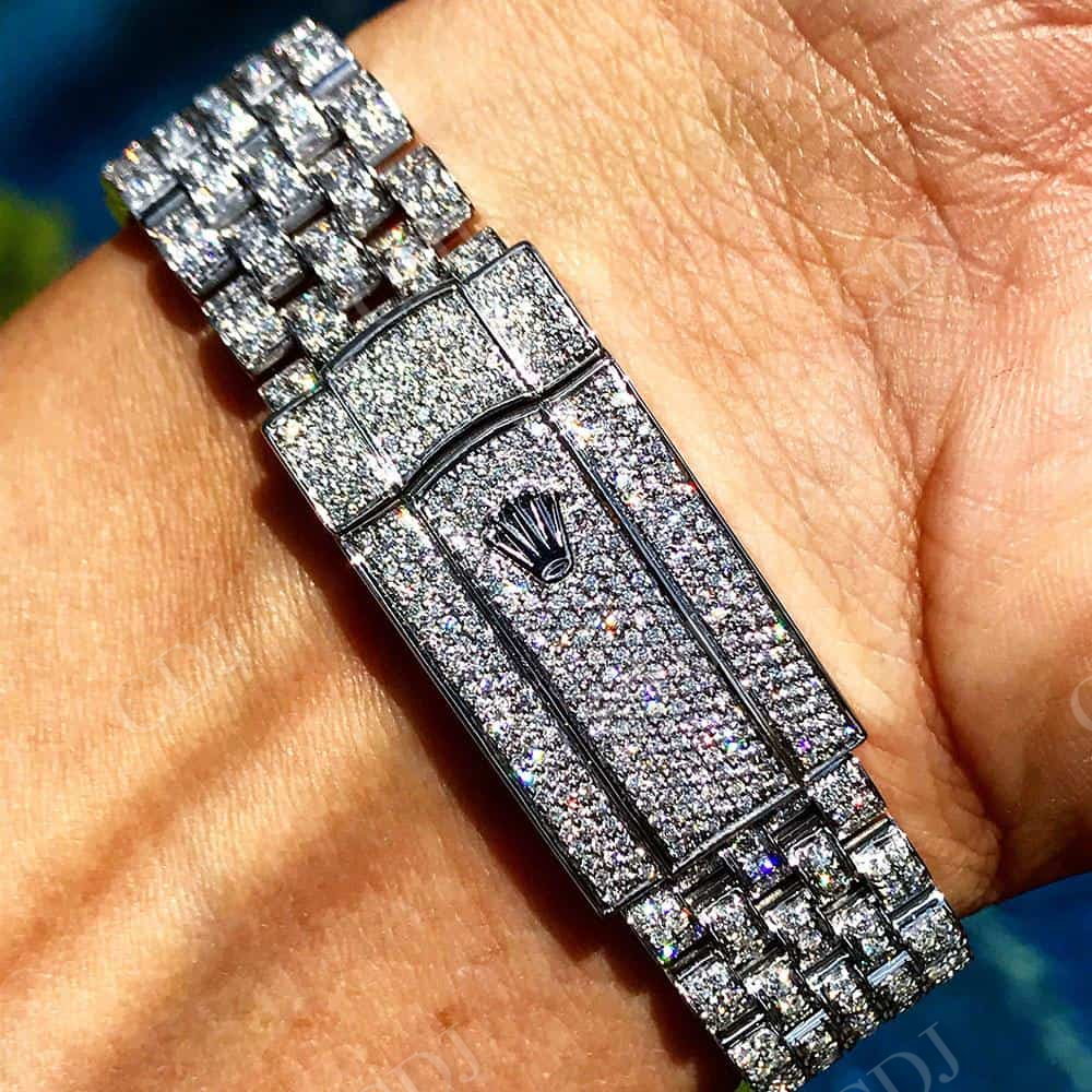 Wholesaler Gray Plate Fully Iced Out Moissanite Watch customdiamjewel