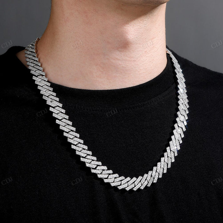 14MM Double Row Diamond Silver Cuban Chain hip hop jewelry CustomDiamJewel