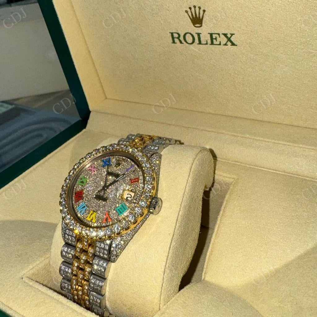 Yellow White Rolex Jubilee Belt Rainbow Roman Digit Moissanite Diamond Watch hip hop jewelry CustomDiamJewel