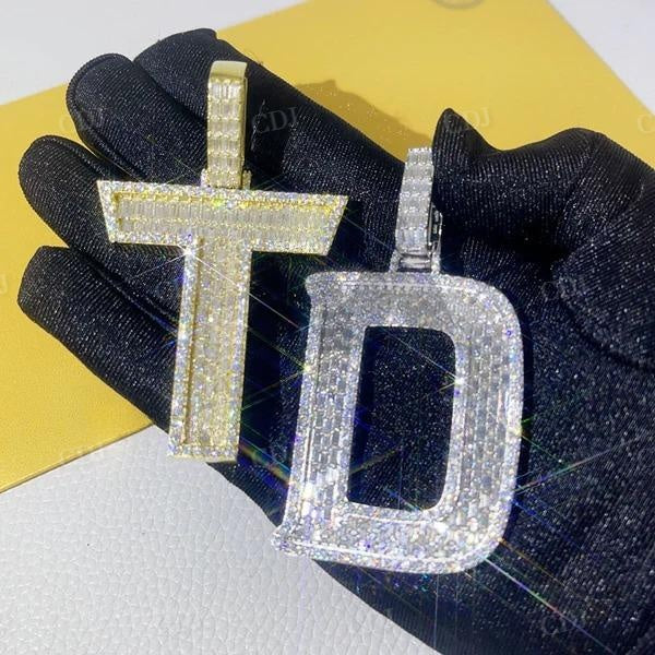 Round Mix Baguette Style Iced Out Letter Pendant customdiamjewel