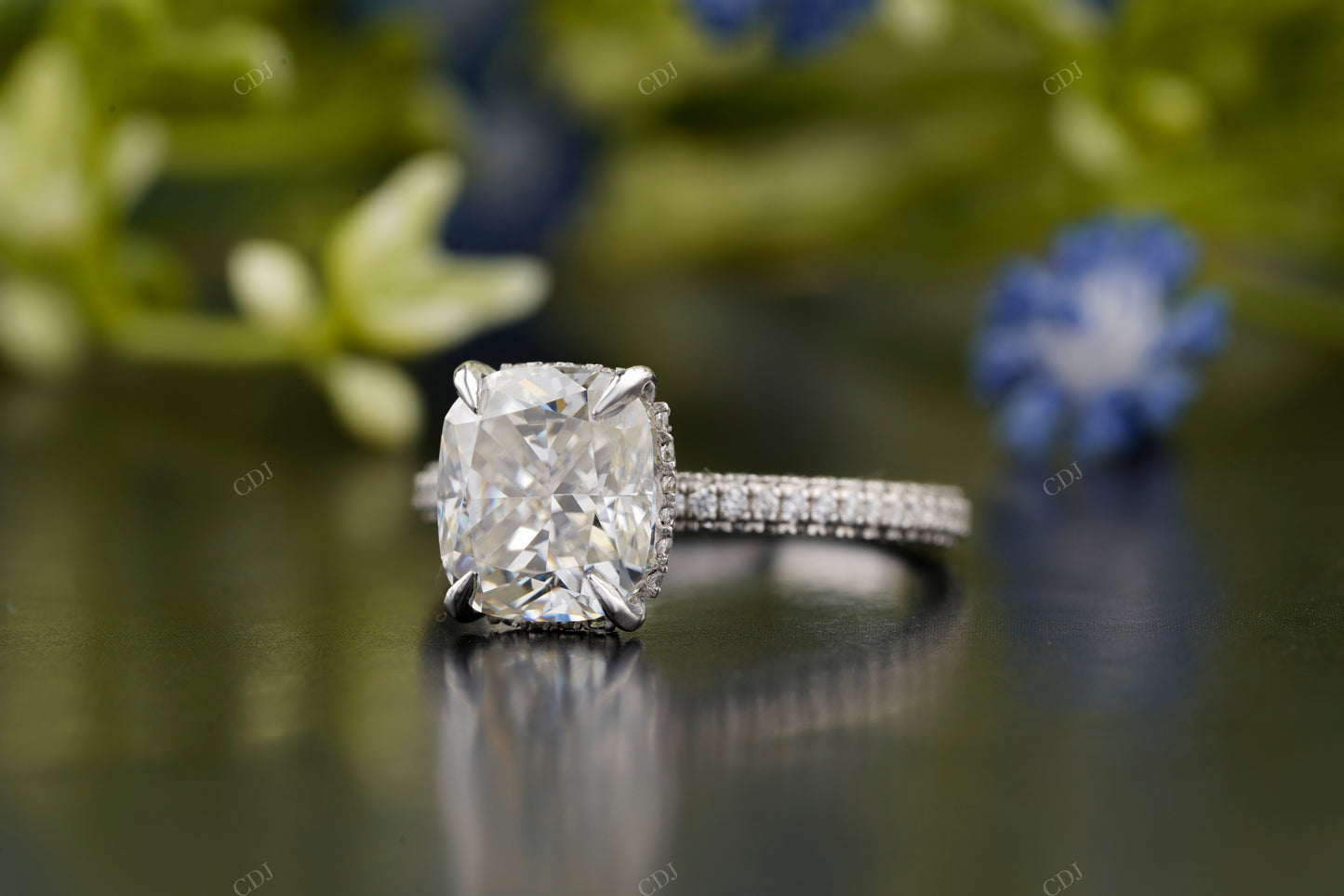 Cushion Lab-Grown Diamond Pavé Ring
