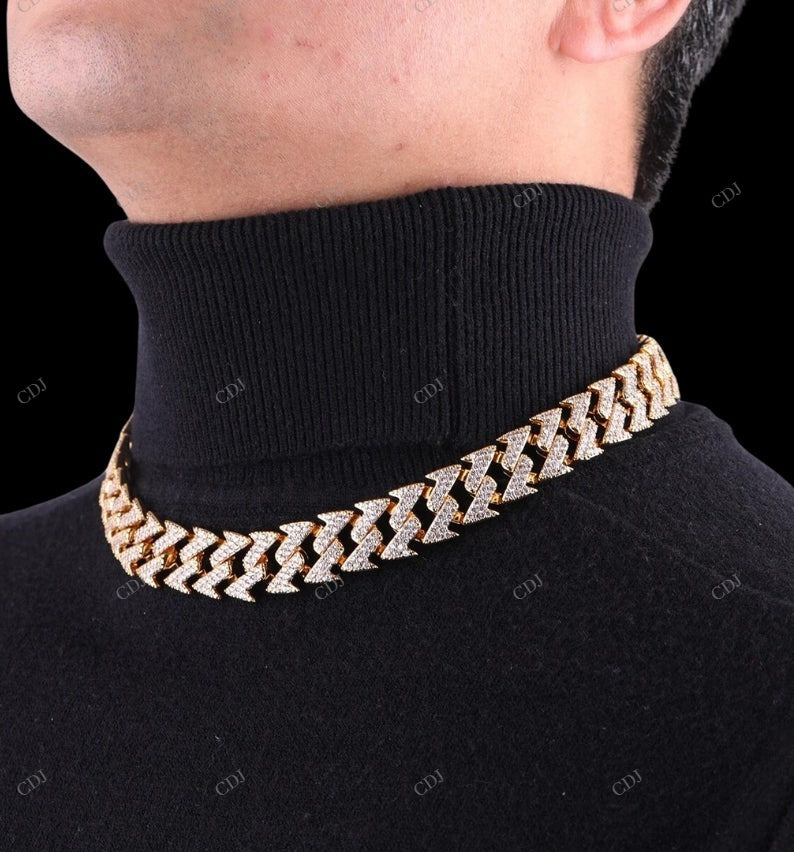 Two-Tone Moissanite Iced Out Spiked Cuban Link Chain CustomDiamJewel