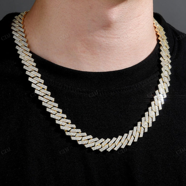 14MM Double Row Diamond Silver Cuban Chain hip hop jewelry CustomDiamJewel
