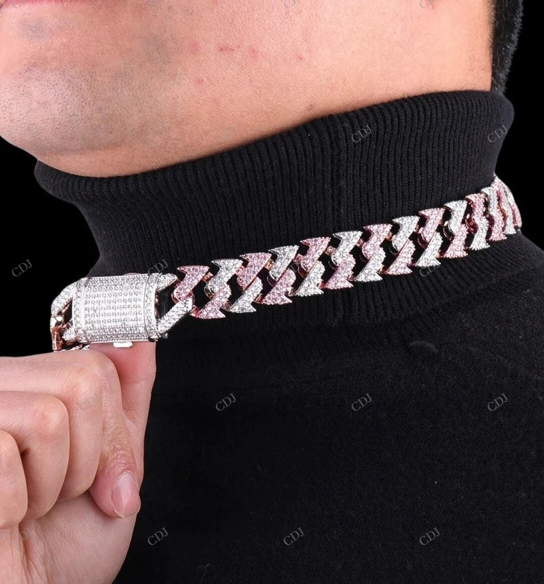 Two-Tone Moissanite Iced Out Spiked Cuban Link Chain CustomDiamJewel