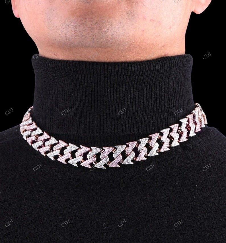 Two-Tone Moissanite Iced Out Spiked Cuban Link Chain CustomDiamJewel
