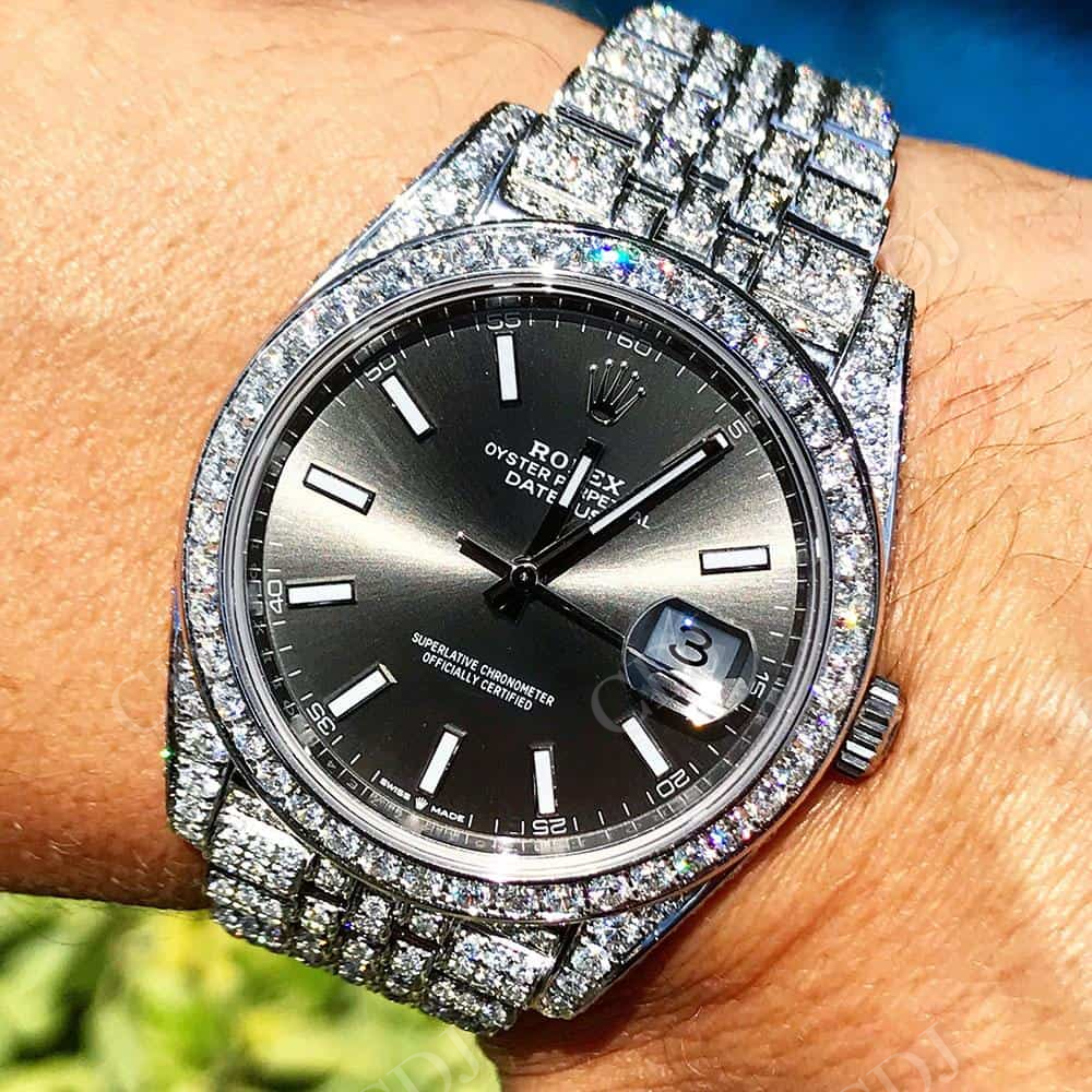 Wholesaler Gray Plate Fully Iced Out Moissanite Watch customdiamjewel