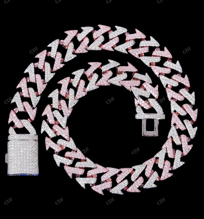 Two-Tone Moissanite Iced Out Spiked Cuban Link Chain CustomDiamJewel
