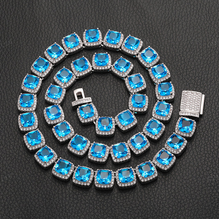 10mm Blue Diamond Clustered Tennis Chain hip hop jewelry CustomDiamJewel