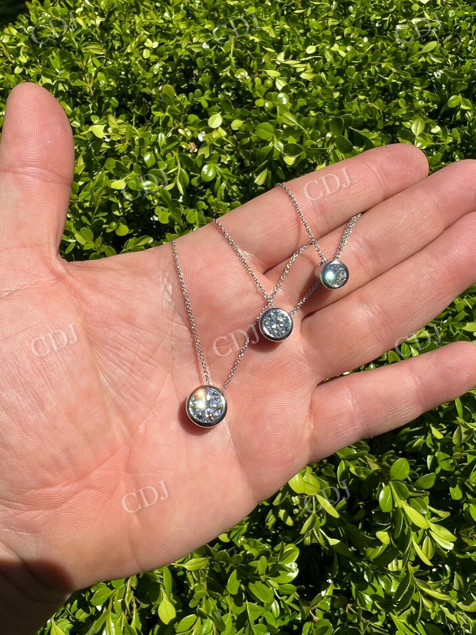 Round Moissanite 10K White Gold Bezek Set Solitaire Pendant  customdiamjewel   