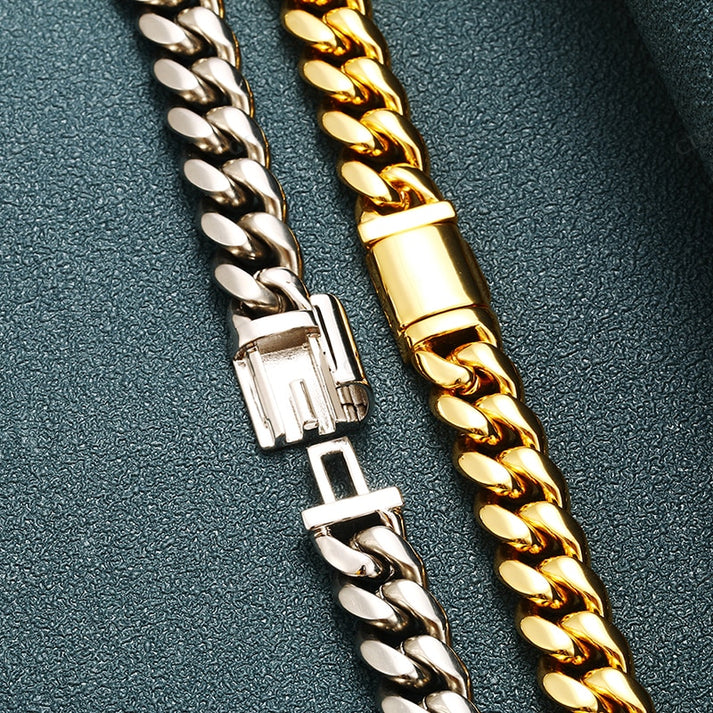 10mm Solid Gold Miami Cuban Chain hip hop jewelry CustomDiamJewel