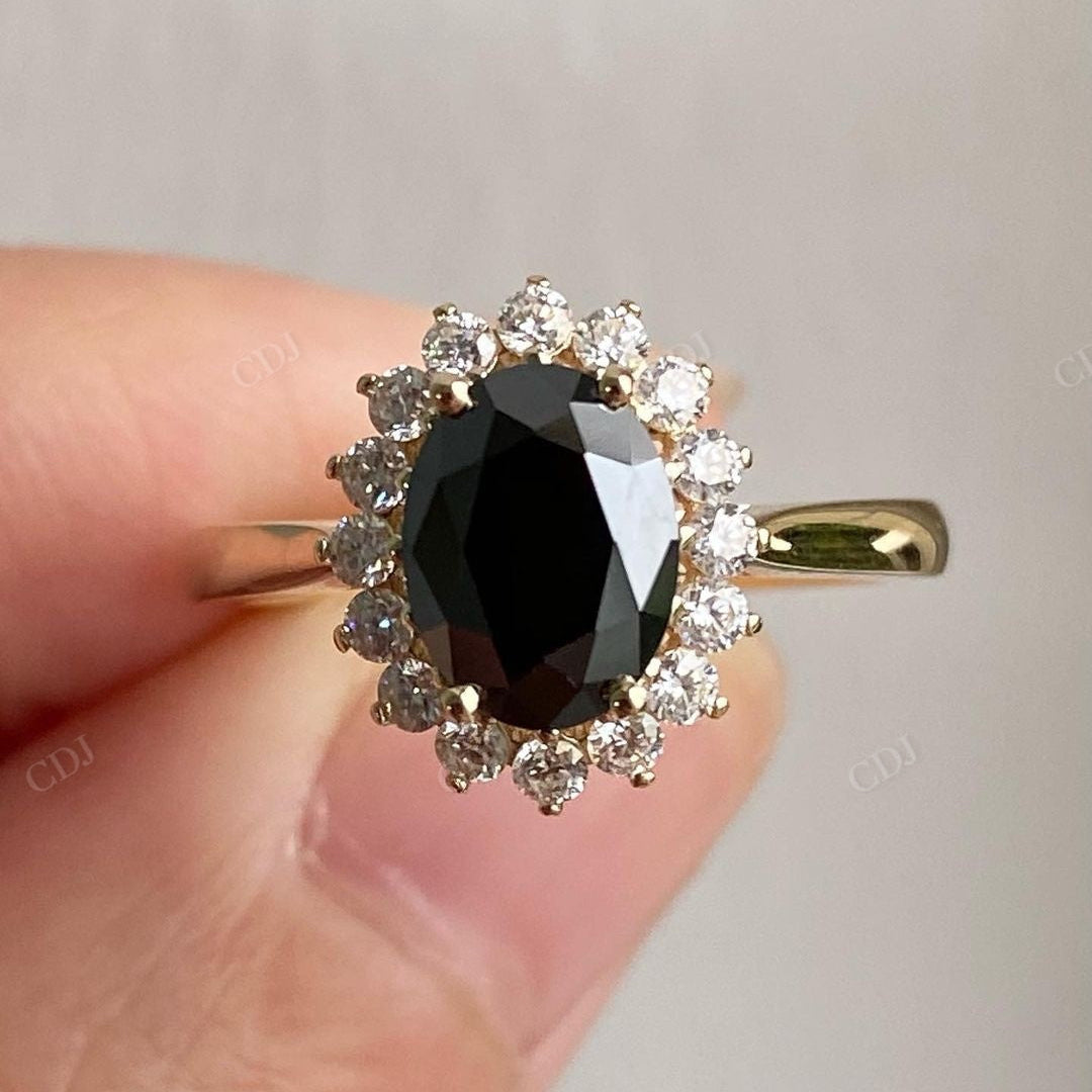 Oval Cut Black Onyx Halo Moissanite Ring