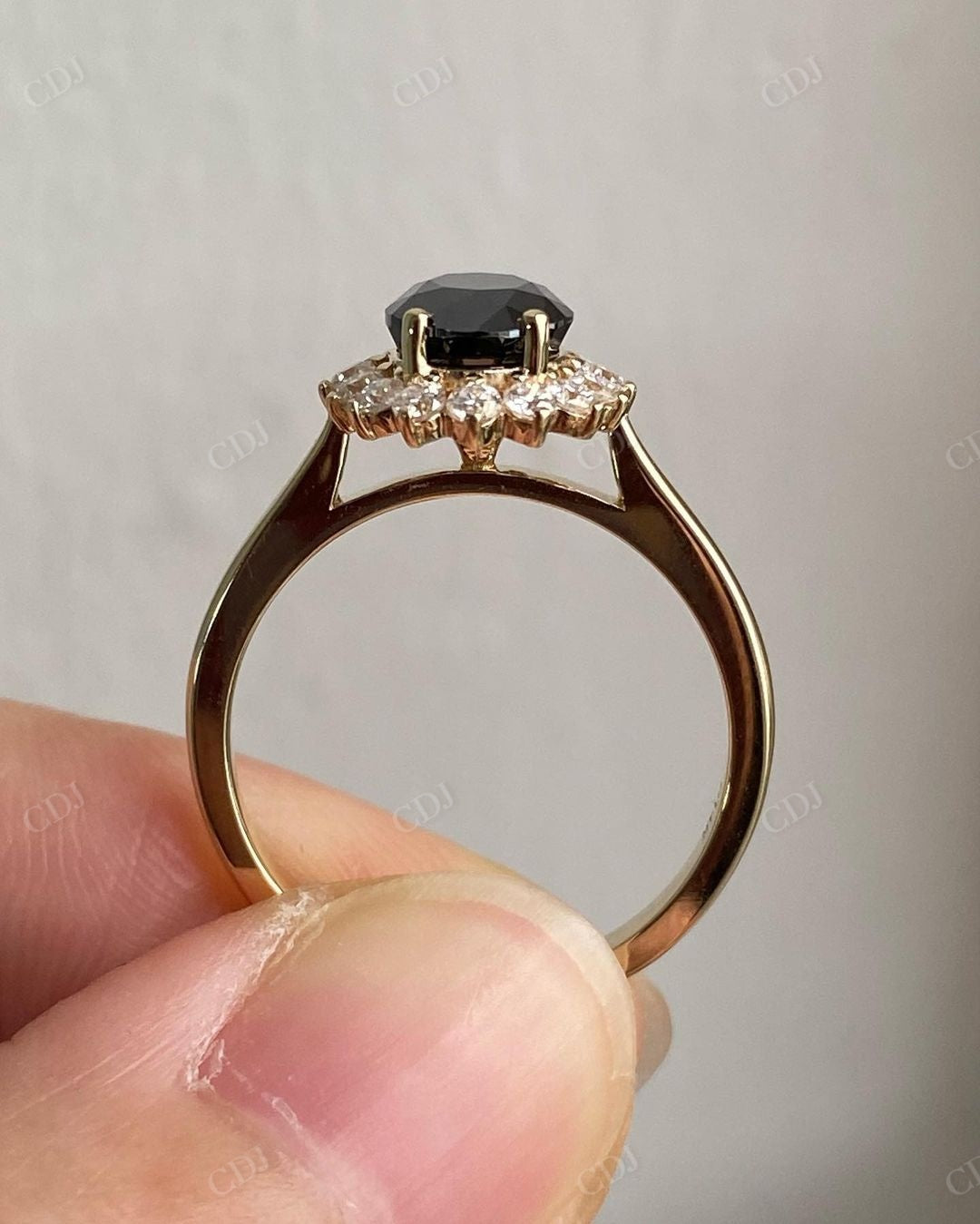 Oval Cut Black Onyx Halo Moissanite Ring