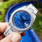 Blue Plate Oyster Rolex Date Just Custom Watch customdiamjewel