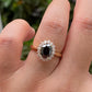 Oval Cut Black Onyx Halo Moissanite Ring