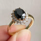 Oval Cut Black Onyx Halo Moissanite Ring