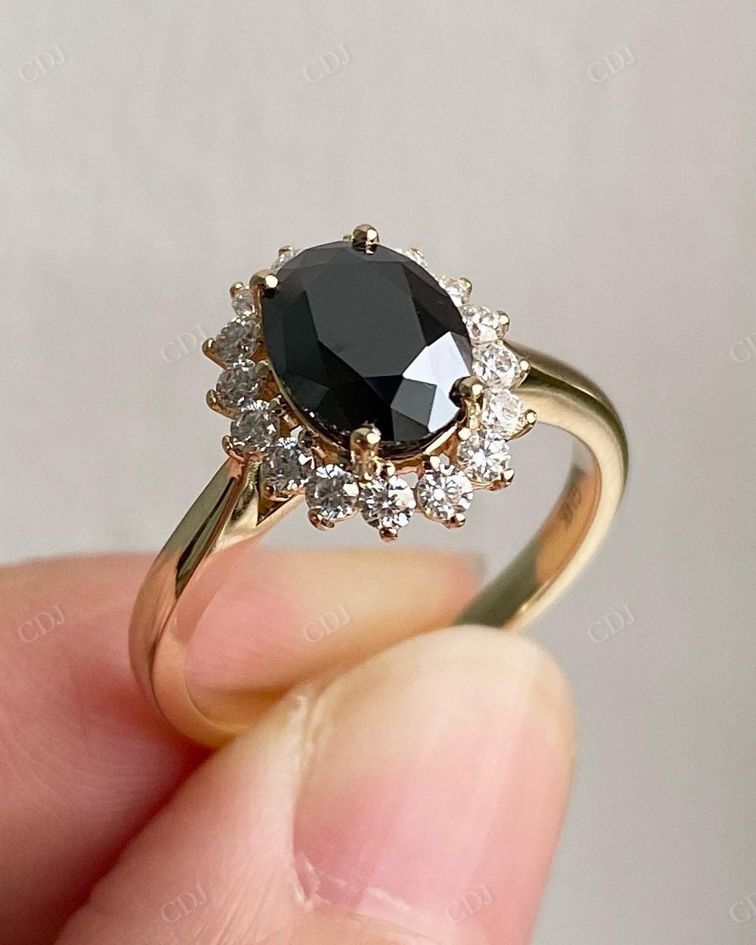 Oval Cut Black Onyx Halo Moissanite Ring