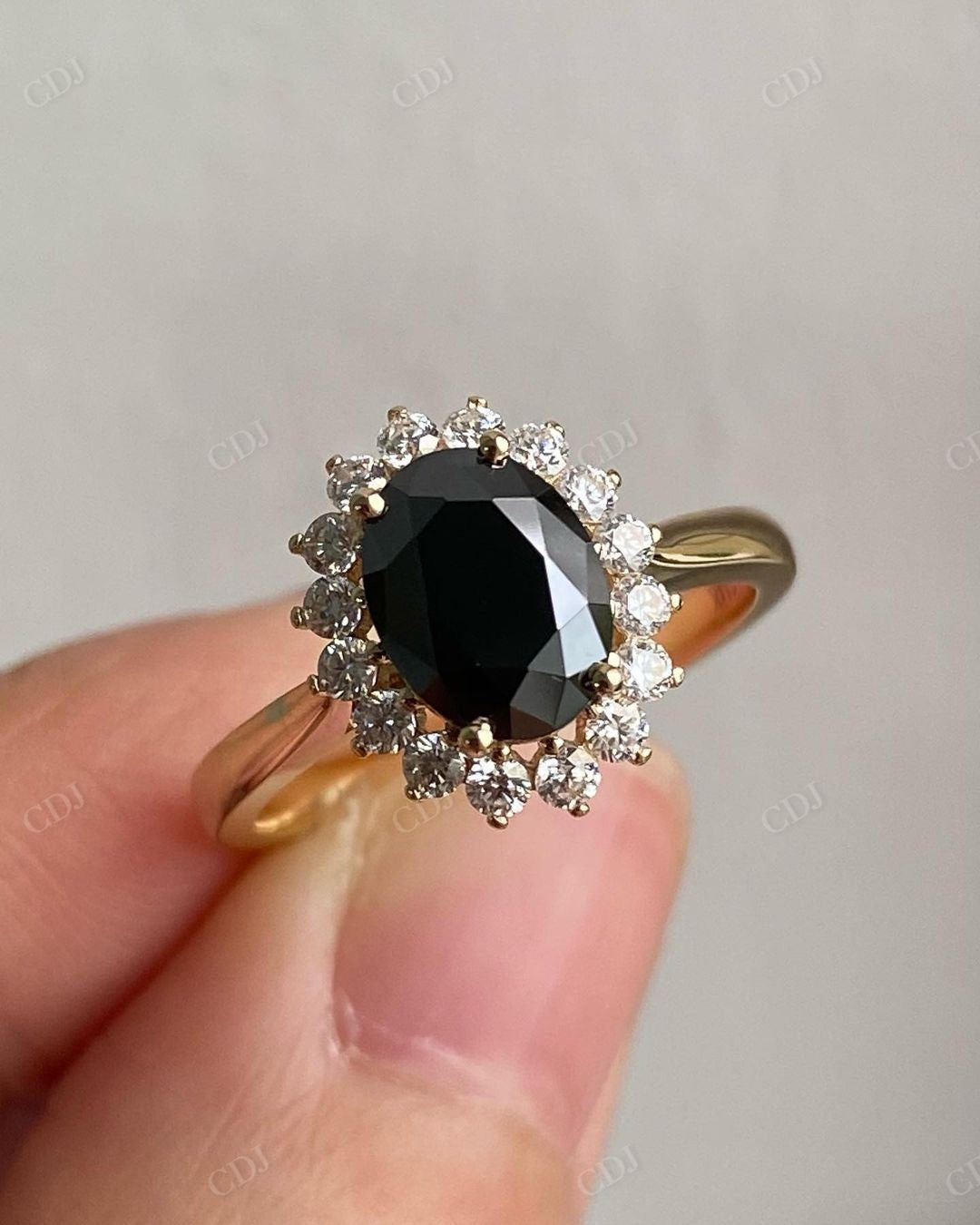 Oval Cut Black Onyx Halo Moissanite Ring