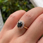 Oval Cut Black Onyx Halo Moissanite Ring