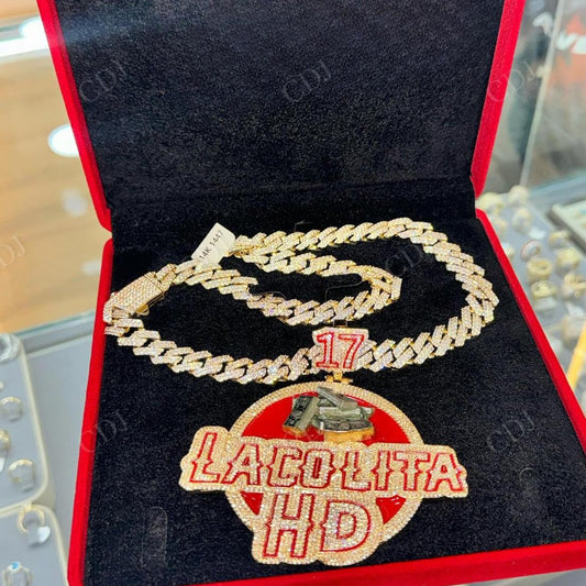 Red Enamel Fully Iced Out Hip Hop Diamond Pendant For Men hip hop jewelry CustomDiamJewel   