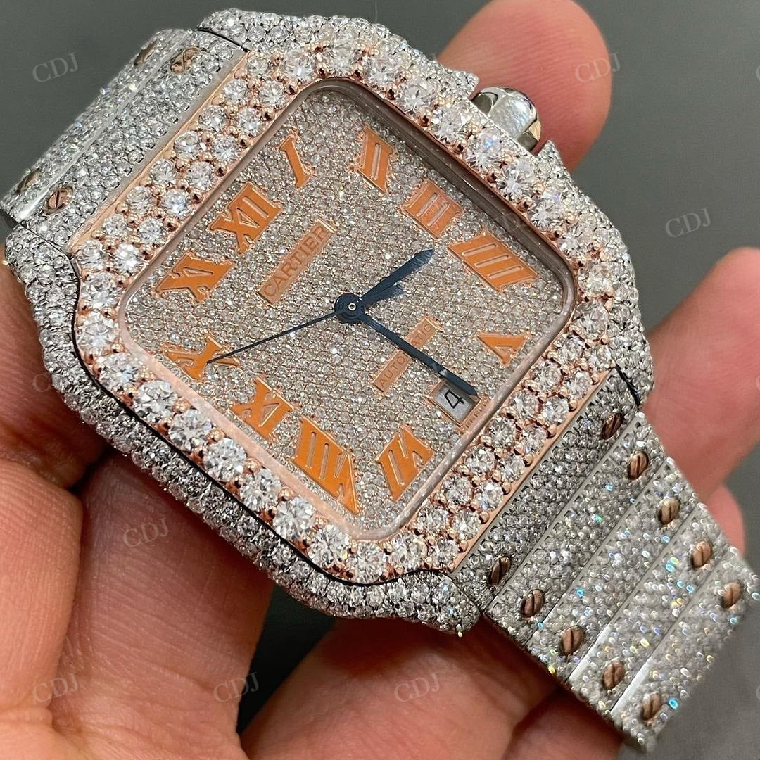 Two Tone Cartier Fully Iced Out Diamond Hip Hop Moissanite Watch customdiamjewel