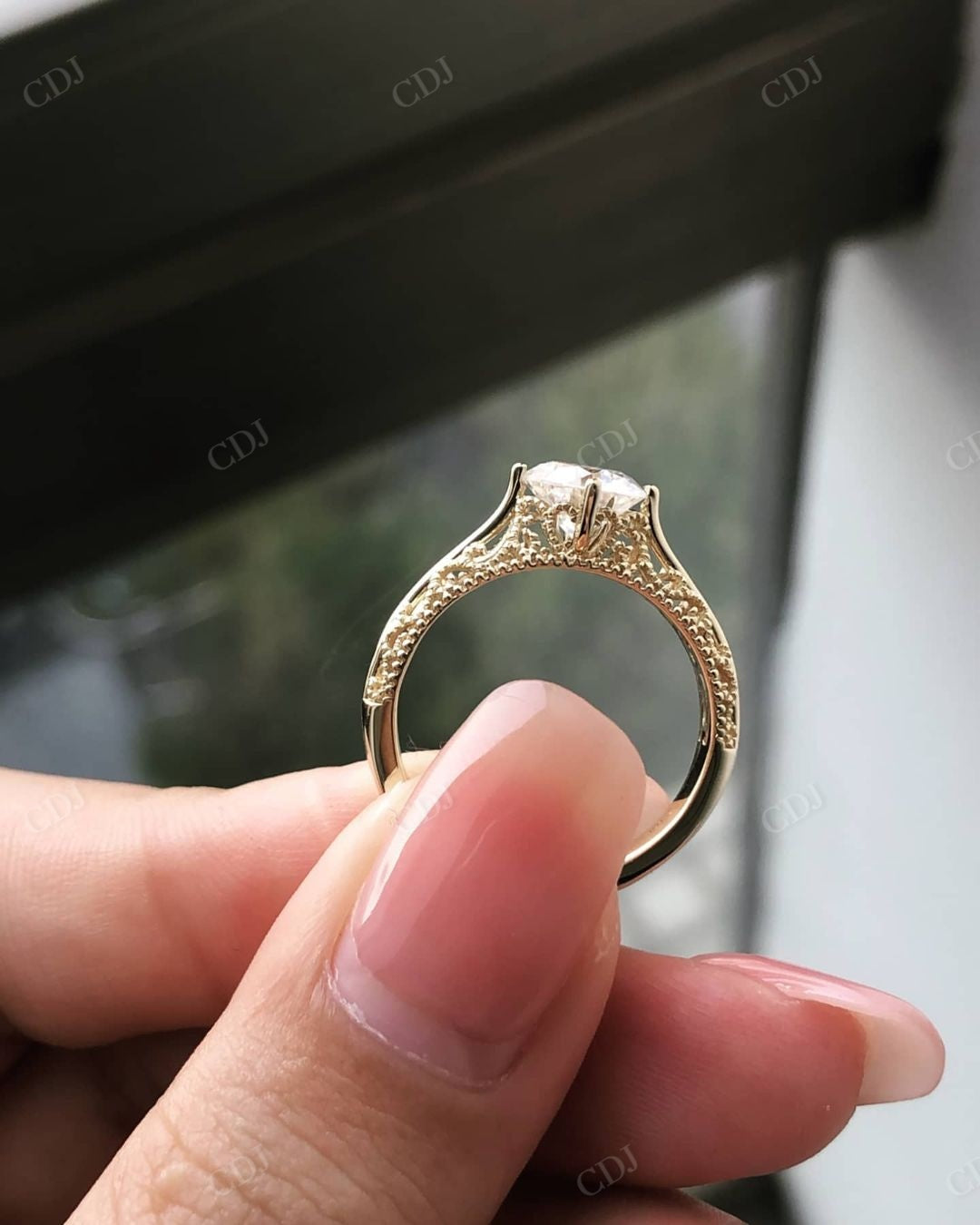 Art Deco Lab Grown Diamond Round Cut Ring
