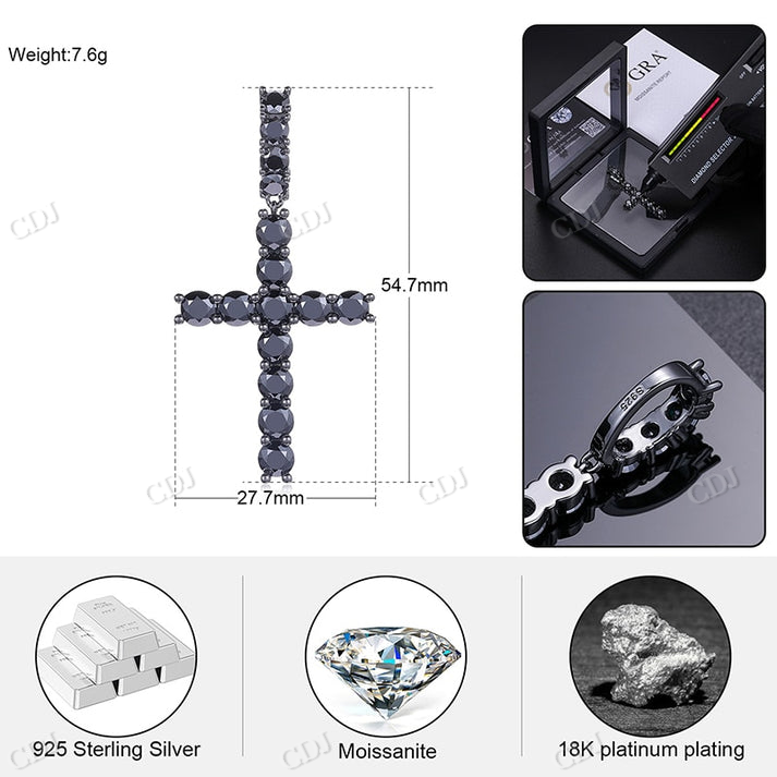 Hip Hop Moissanite Black Diamond Cross Pendant hip hop jewelry CustomDiamJewel