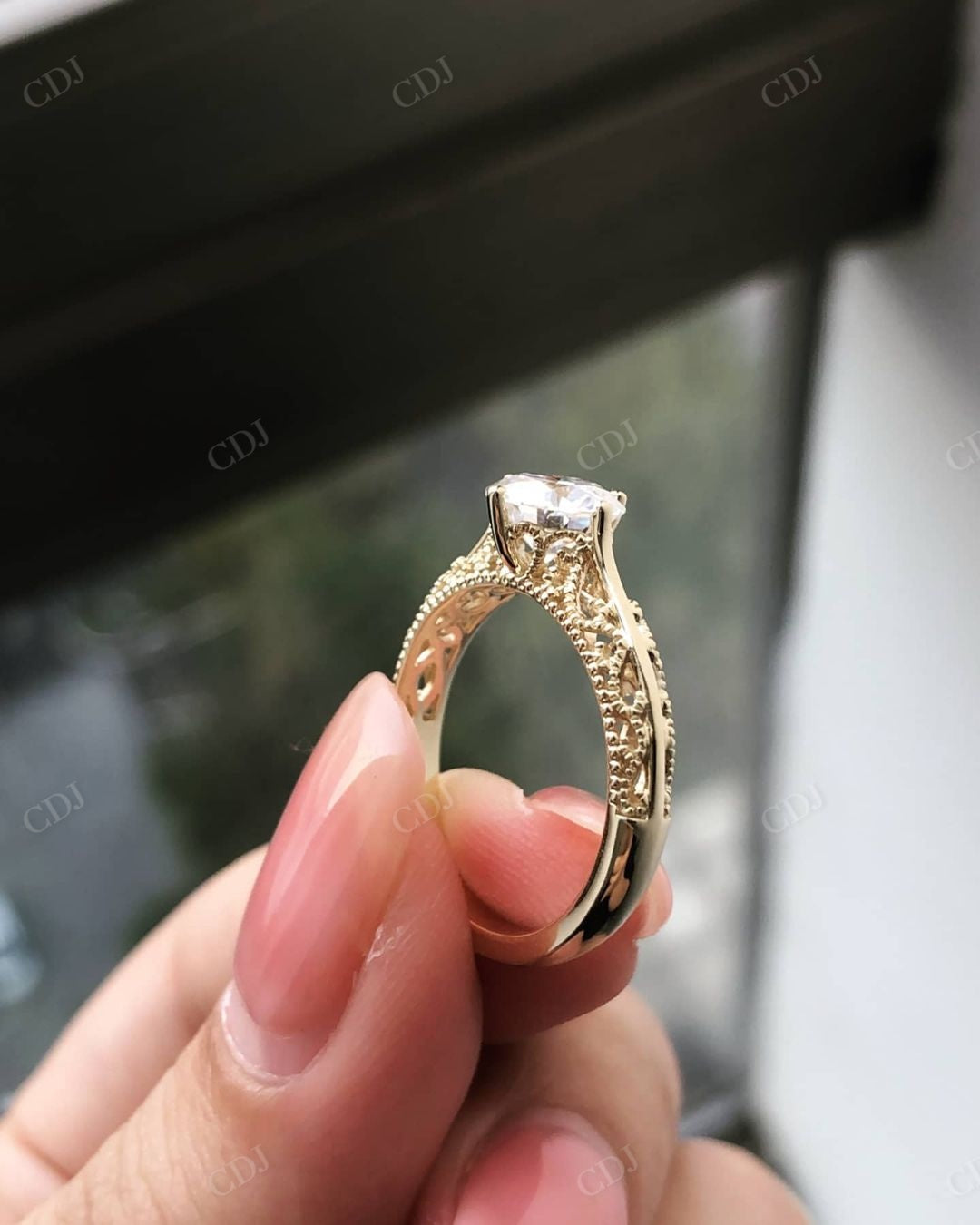 Art Deco Lab Grown Diamond Round Cut Ring