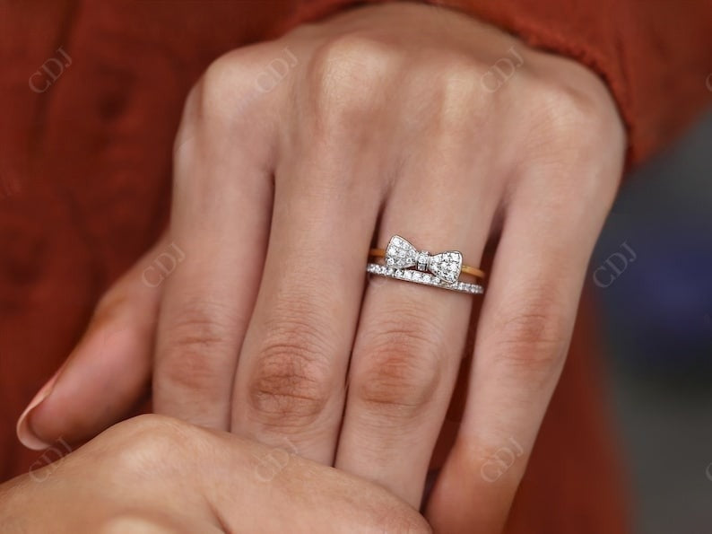 0.35CT Round Cut Natural Diamond Bow Tie Wedding Band  customdiamjewel   