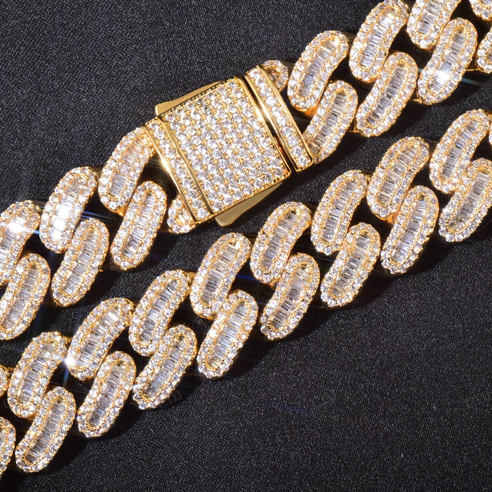 12mm Baguette Diamond Silver Cuban Link Chain hip hop jewelry CustomDiamJewel