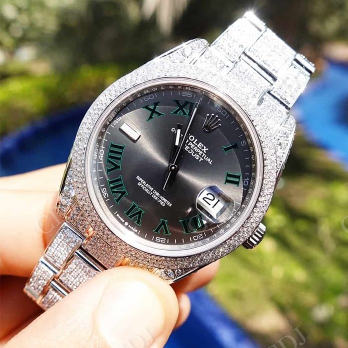 Roman Three Row Rolex Moissanite Date Just Watch customdiamjewel