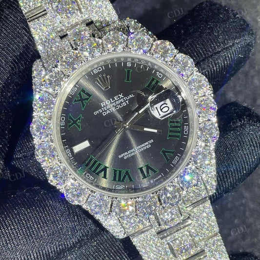 Grey Dial Stainless Steel Rolex Diamond Moissanite Watch customdiamjewel