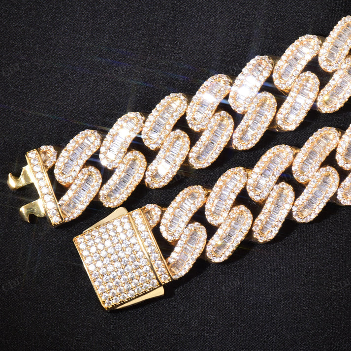 12mm Baguette Diamond Silver Cuban Link Chain hip hop jewelry CustomDiamJewel