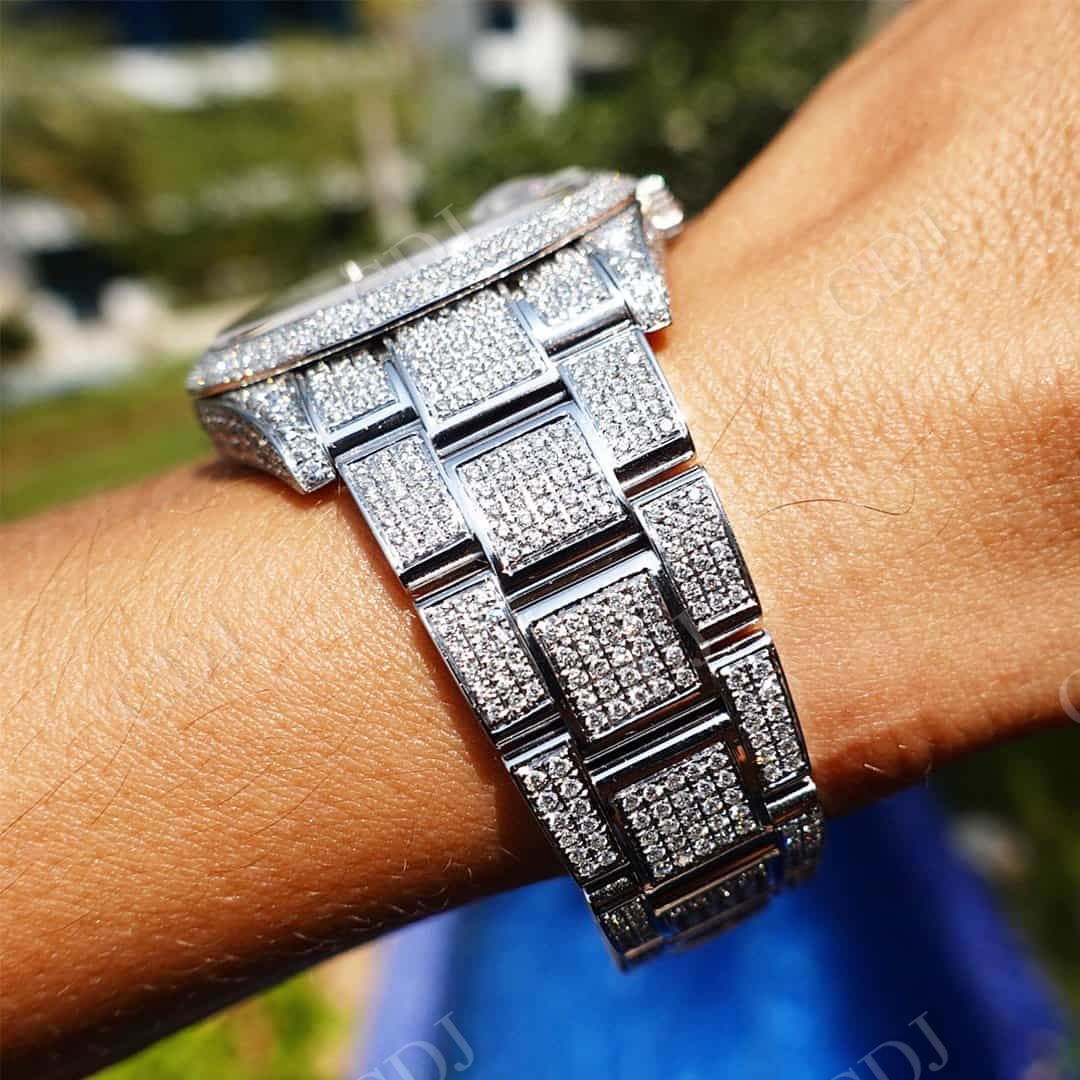 Roman Three Row Rolex Moissanite Date Just Watch customdiamjewel