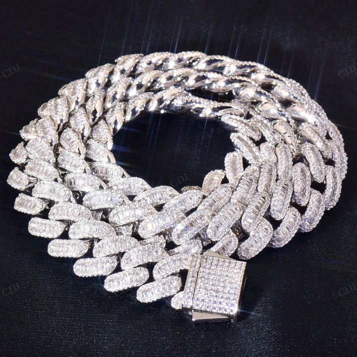 12mm Baguette Diamond Silver Cuban Link Chain hip hop jewelry CustomDiamJewel