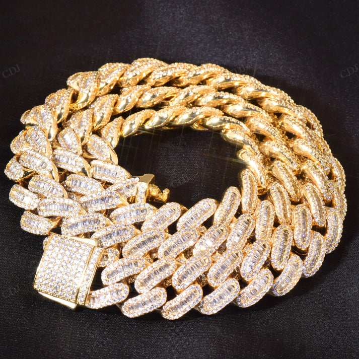 12mm Baguette Diamond Silver Cuban Link Chain hip hop jewelry CustomDiamJewel