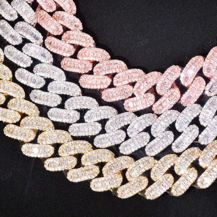 12mm Baguette Diamond Silver Cuban Link Chain hip hop jewelry CustomDiamJewel
