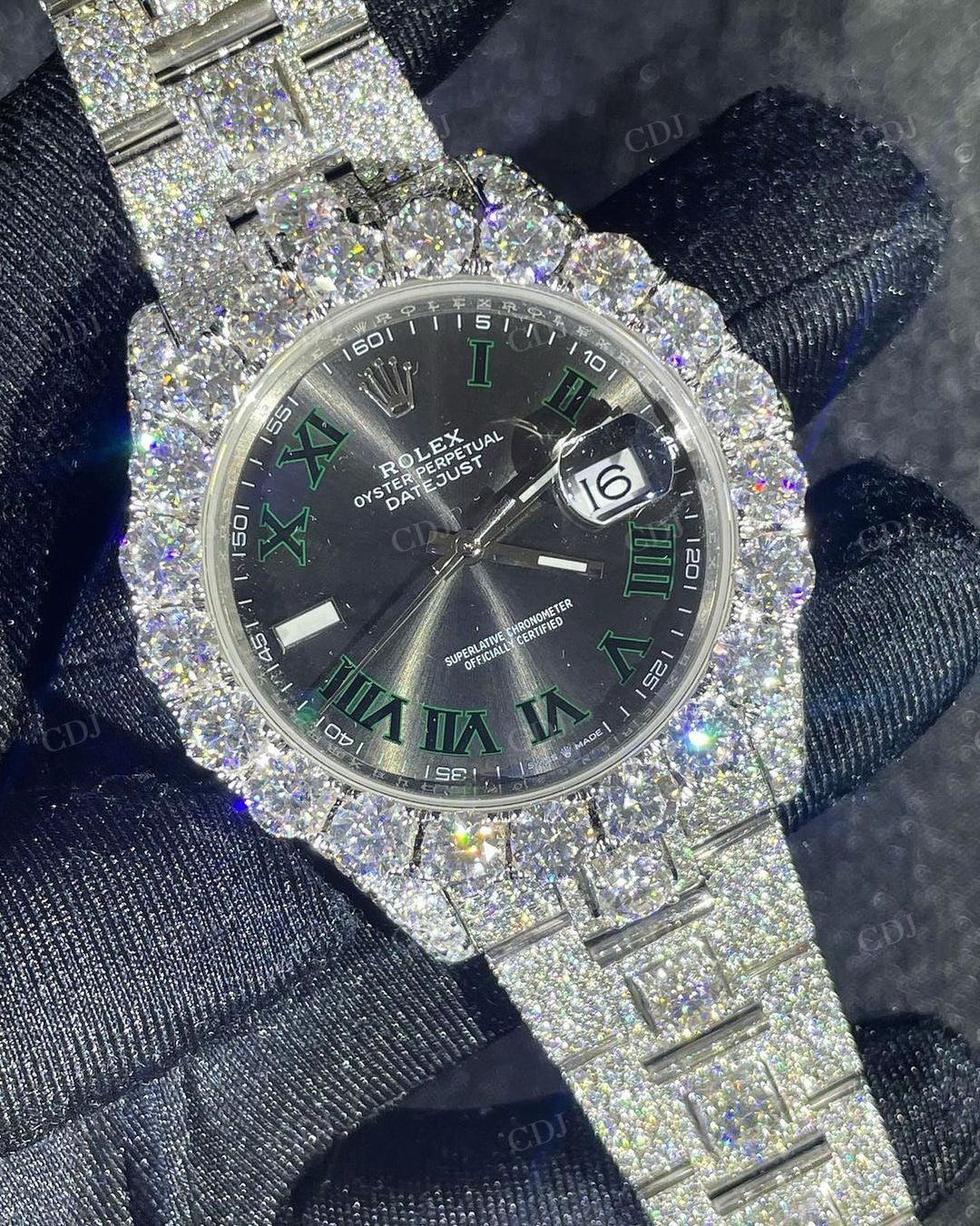 Black Dial Stainless Steel Rolex Diamond Watch