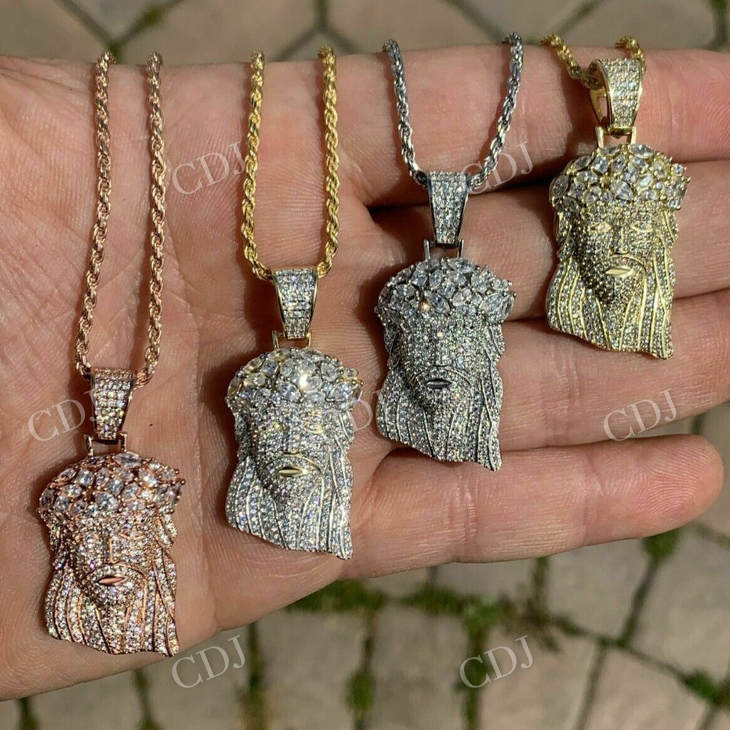 Men's Solid Gold Round Diamond Jesus Pendant  customdiamjewel   