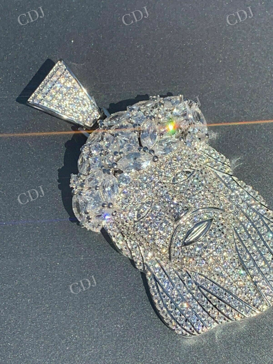 Men's Solid Gold Round Diamond Jesus Pendant  customdiamjewel   