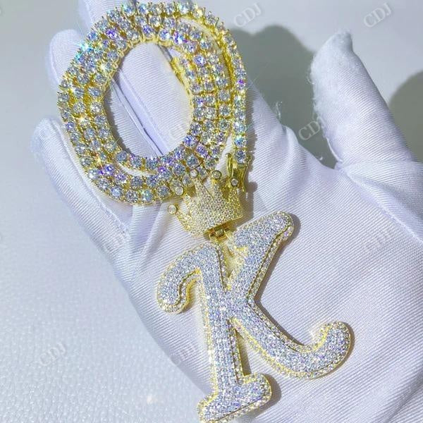 Yellow Gold Tow Tone Crown Bail Custom Initial Pendant  customdiamjewel   