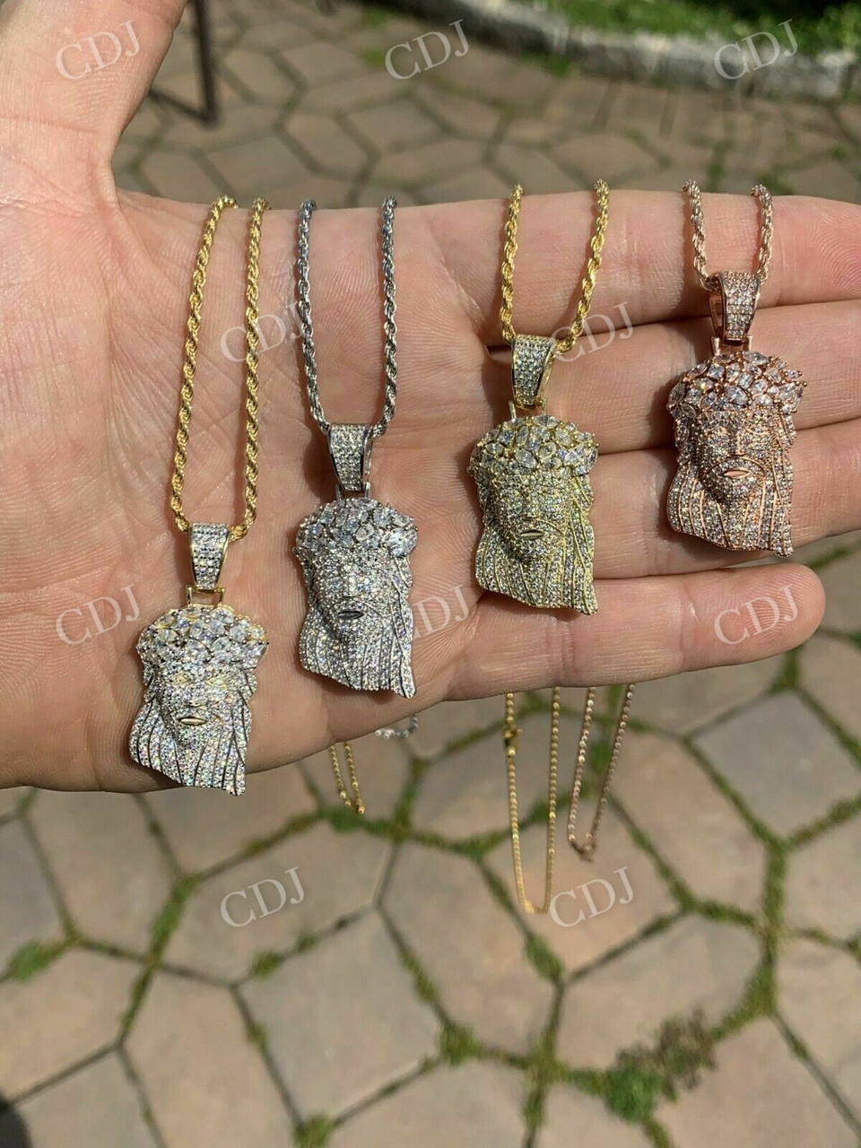 Men's Solid Gold Round Diamond Jesus Pendant  customdiamjewel   