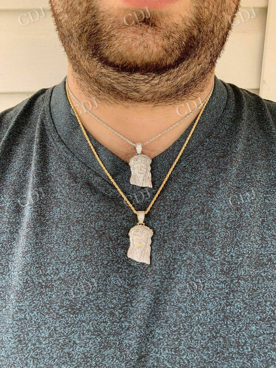 Men's Solid Gold Round Diamond Jesus Pendant  customdiamjewel   