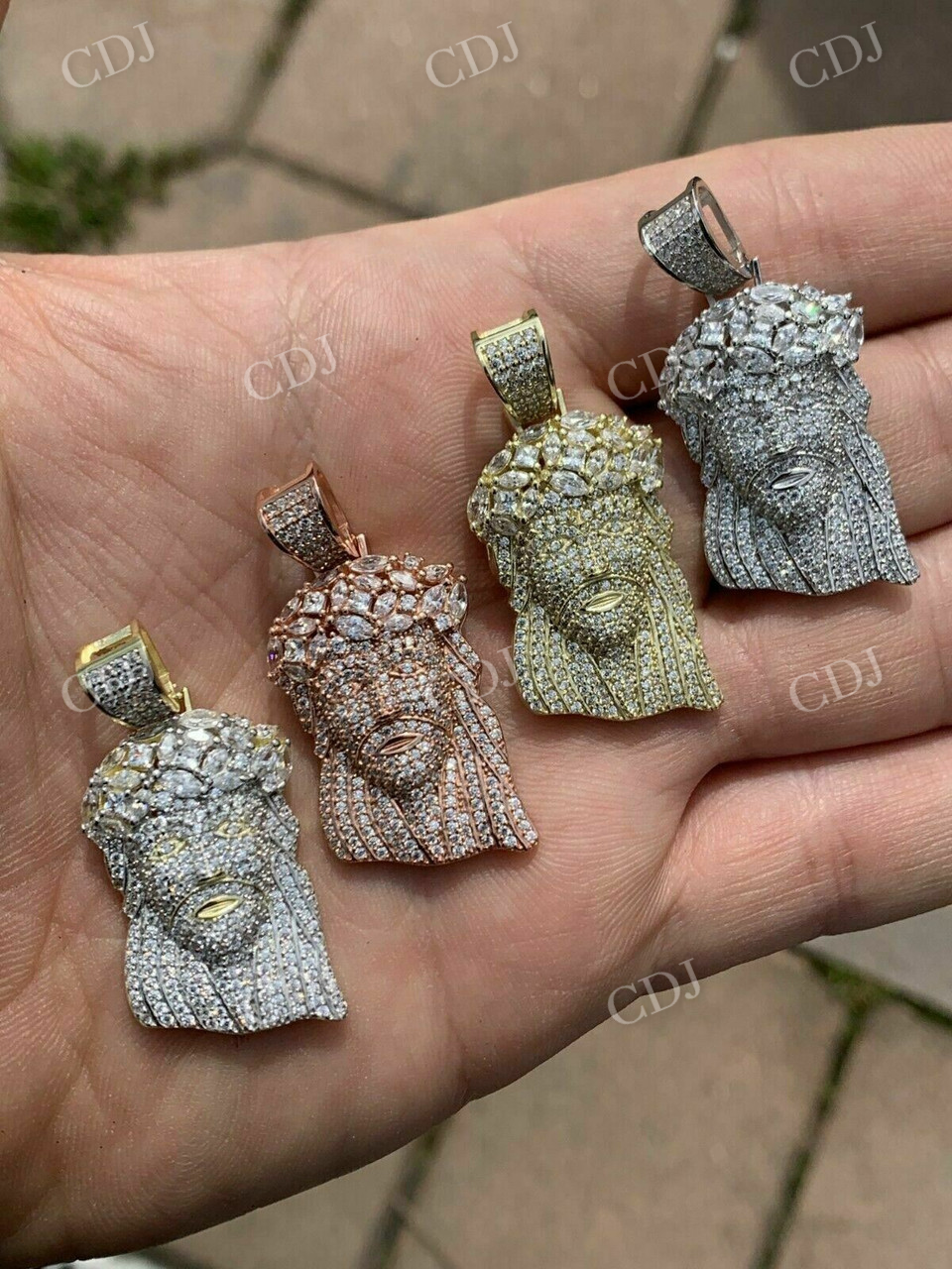 Men's Solid Gold Round Diamond Jesus Pendant  customdiamjewel   