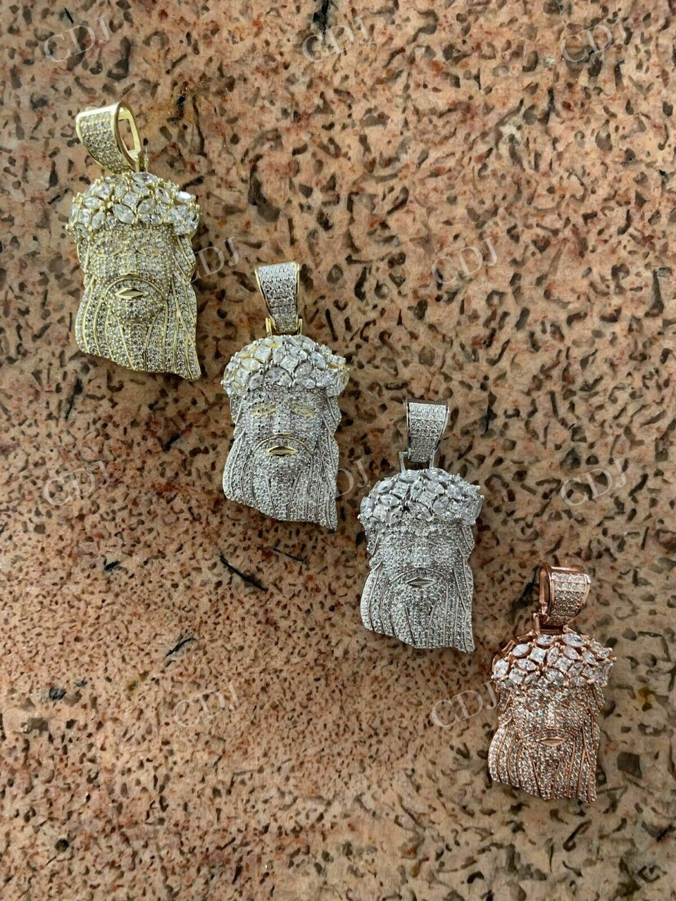 Men's Solid Gold Round Diamond Jesus Pendant  customdiamjewel   