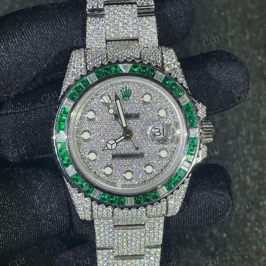 Hip Hop Fully Diamond Baguette Bezel Moissanite Rolex Watch customdiamjewel