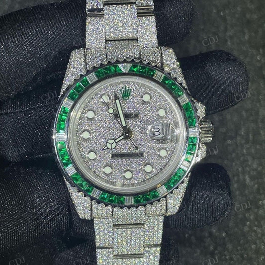 Hip Hop Fully Diamond Baguette Bezel Moissanite Rolex Watch customdiamjewel
