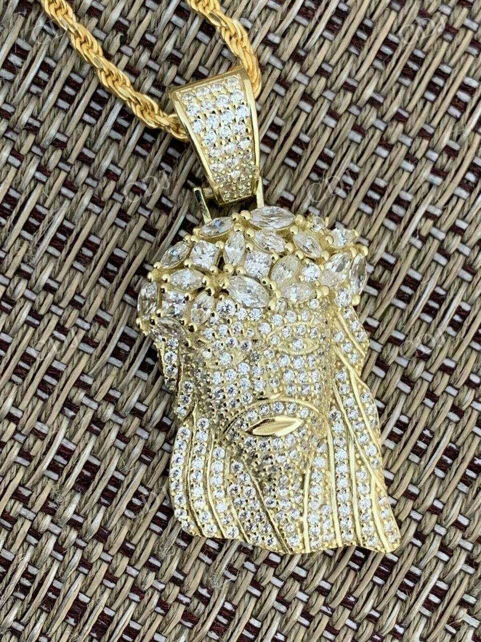 Men's Solid Gold Round Diamond Jesus Pendant  customdiamjewel   